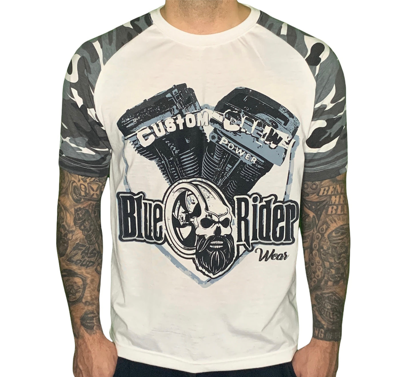 Camouflage T- Shirt Motorrad Biker Shirt Custom Crew Skull Motor